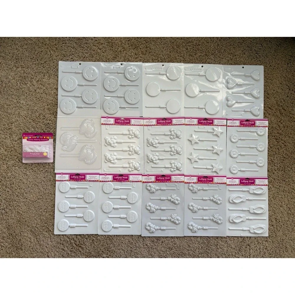 LOT 15 LorAnn Gourmet Plastic Lollipop Molds Ideal For Hard Candy & Chocolates